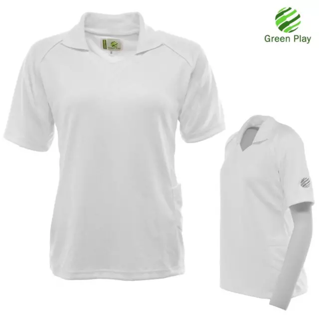 Ladies GREEN PLAY Professional Bowls Polo Shirt White Bowling T Shirt Top