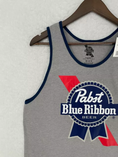 Pabst Blue Ribbon Tank Top Shirt Mens Medium Gray Beer Graphic Tee Sleeveless 3