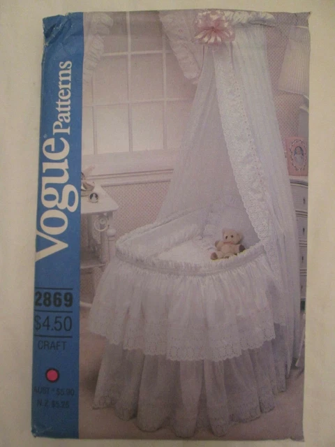 Vogue 2869 Baby Bassinet Bedding Pattern Skirt Hood Cover Curtain Eyelet Lace UC Vogue 2869 Baby Bassinet Bedding Pattern Skirt Hood Cover Curtain Eyelet Lace UC