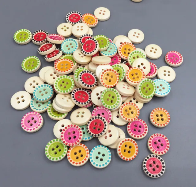 Natural Handmade With Love Wooden Round Buttons 2-Hole Crafts 15