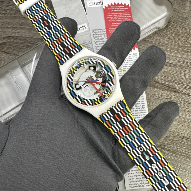 NEW✅ Swatch Dip In Color Orange Skeleton Dial Yellow and Purple Silicone  Watch