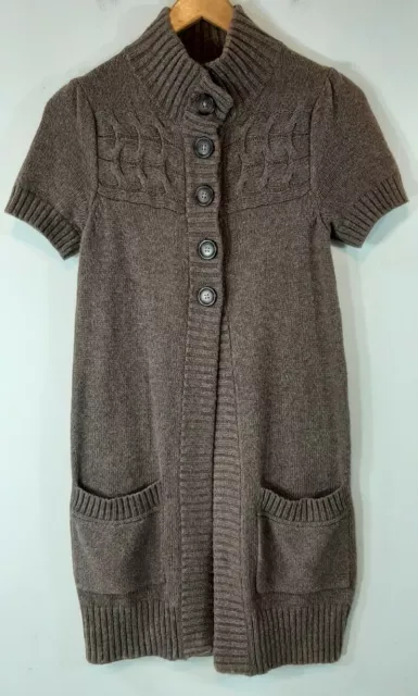 Gap Womens Sweater Medium Brown Cardigan Short Sleeve Button Front Tunic Long
