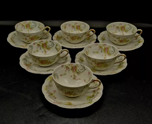 12pc Haviland Limoges Porcelain 6 Tea Cups & 6 Saucers "The Princess"