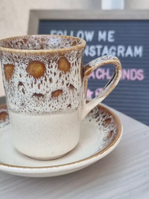 Vintage Fosters Honeycomb Pottery Drip Glazed Light Brown Mug Cup + Saucer 3