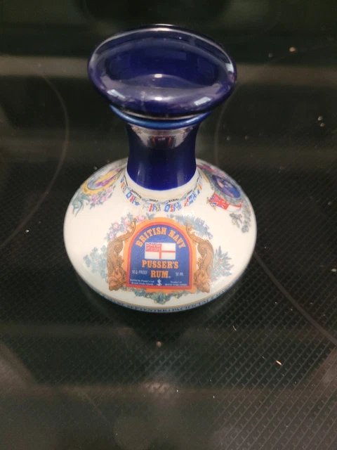 British Navy Pusser's Rum 50ml Empty Bottle Decanter Porcelain Ceramic Vintage