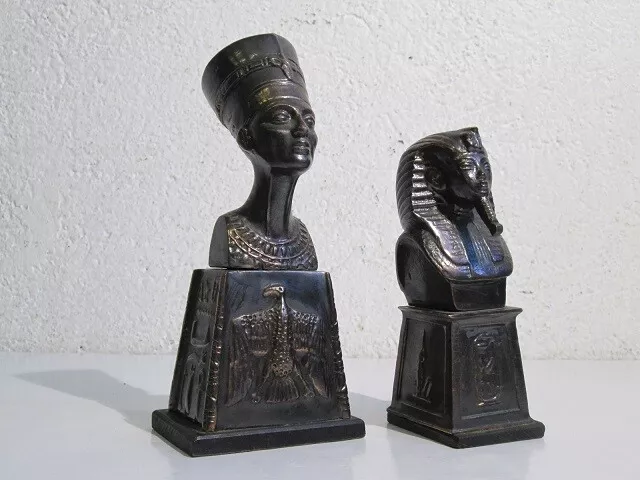2 Statuen Deko Abbildung Ägypten IN Metall Auf Basis Holz Old-Time Xx Sec