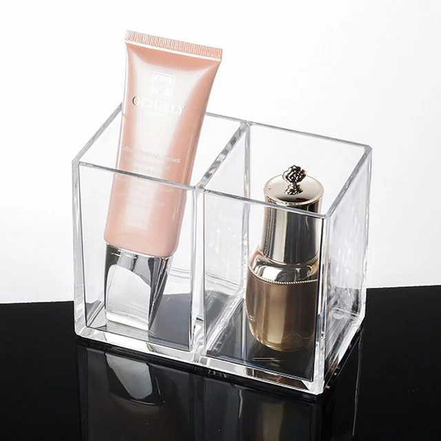 2 Slots Clear Makeup Brush Holder Pen Pencil Cup Stand Cosmetic Storage Box LEI