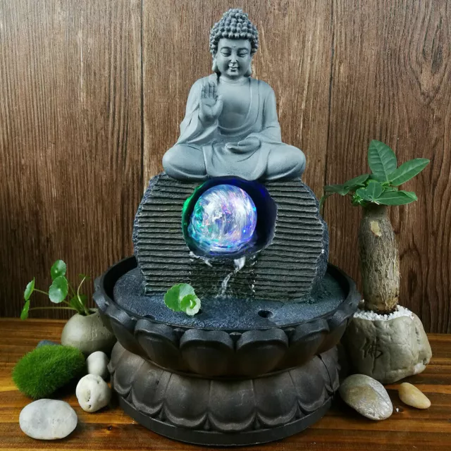 LED Zimmerbrunnen Buddha Figur Feng Shui Tischbrunnen Wasserspiel Dekoration DE