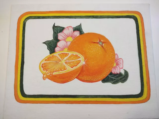 Acrylic Painting Of Oranges On Canvas Retro Vintage Style 8 X 10" Pink Flowers