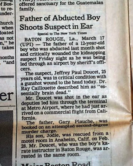 GARY PLAUCHE Kills His Son's Child Molester in Surprise Shooting 1984 Newspaper