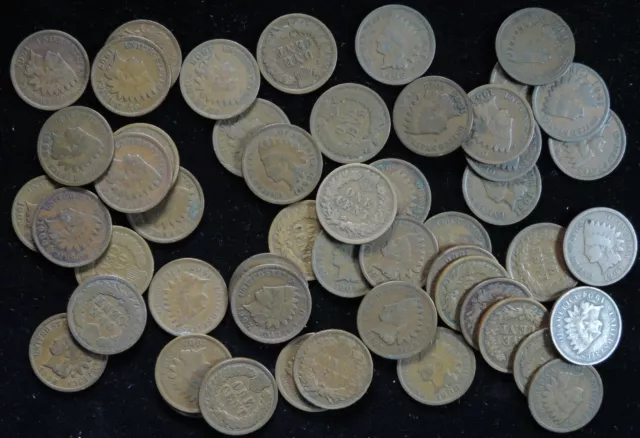 Antique Roll of 50 Indian Head Cents Pennies 50 old Coins Collectible Full Dates