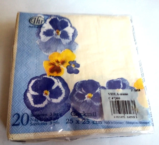 (NEW) IHR Pansy Viola Creme 3-Ply Cocktail Beverage Napkins 20-ct FAST Free Ship