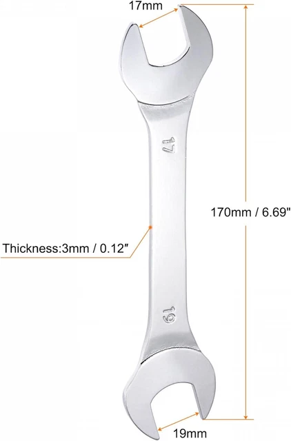 Uxcell 17mm X 19mm Thin Open End Wrench - Mirror Chrome Plated High Carbon Steel For Tight Spaces & General Repairs