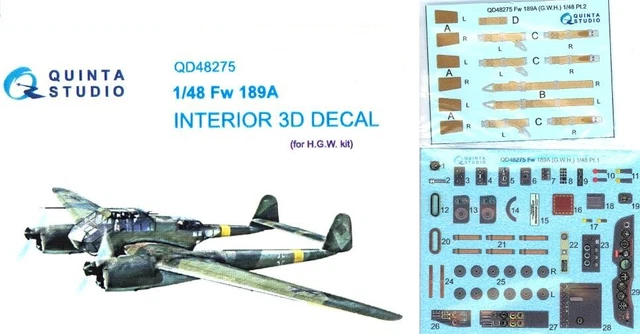 Décor Intérieur Avion Heinkel He 219 Uhu échelle 1/48 - Feuille Imprimée Couleur Quinta Studio