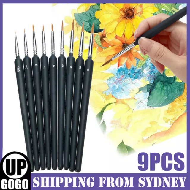 9 Pcs Artist Paint Brush Sable Hair Miniature Detail Brush Painting Brushes Set