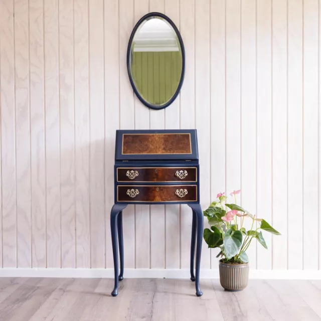 Professionally refinished Women's writing desk / writing bureau in Midnight blue