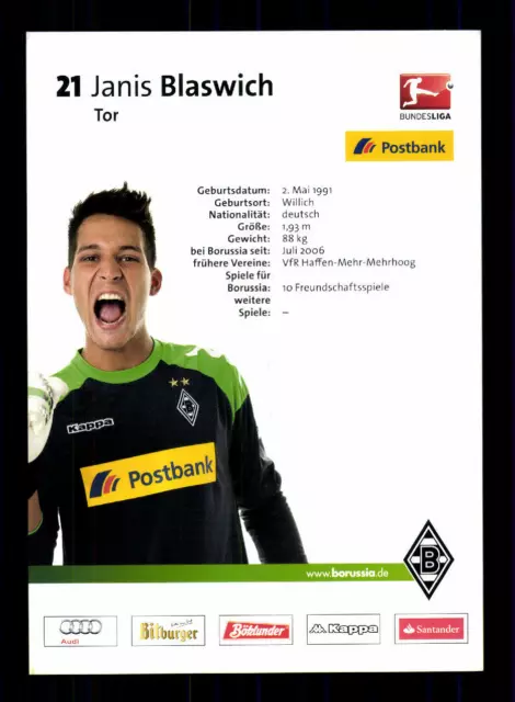 Janis Blaswich Autogrammkarte Borussia Mönchengladbach 2013-14 Original 2