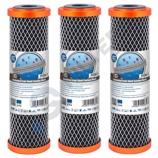 3 x Aquafilter FCCBL-P 10" Water Filter Cartridge Carbon Block Reverse Osmosis