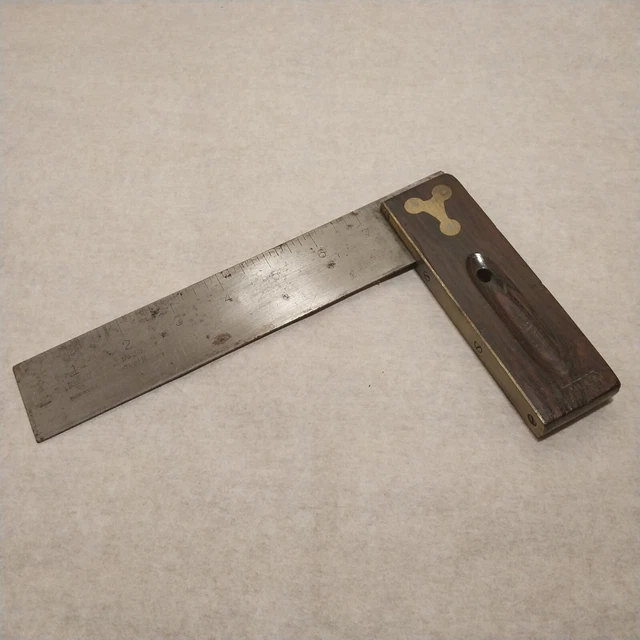 Vintage Stanley Sweetheart No. 20 7 1/2" Rosewood & Brass Try Square MADE IN USA