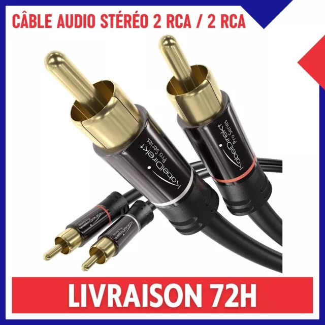 Câble Audio Stéréo 2 x RCA mâle vers 2 x RCA mâle 1m 2m 3m 5m 10m Plaqué Or Doré
