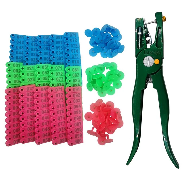 300PCS 001-100 Number Plastic Livestock Ear Tags Farm Animal Tags ID Tags Pin...