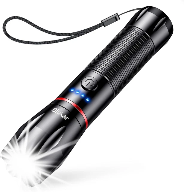 Lampe Torche LED 2000 Lumens – Zoom, Rechargeable, Anti-chocs, Noire