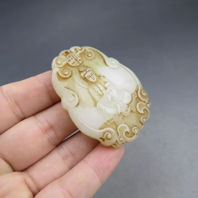 Chinese, jade, noble collection,Hetian jade, white jade, guanyin, pendant  A(68) 3