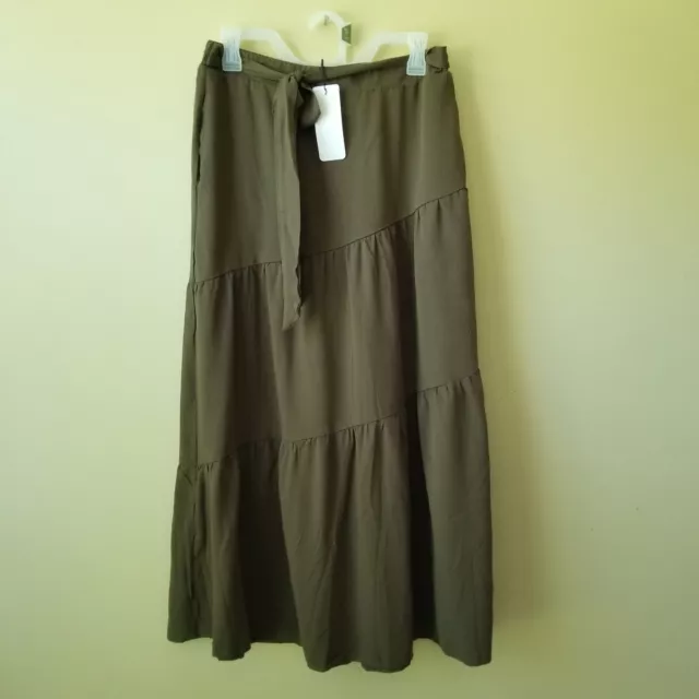 Boho Cottagecore Fairy Grunge Green Maxi Skirt 100% Rayon Size L 36 inches long