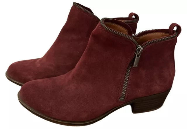 Lucky Brand Size 9M Bartalino Suede Boots Booties Side Zip Plum Color Leather