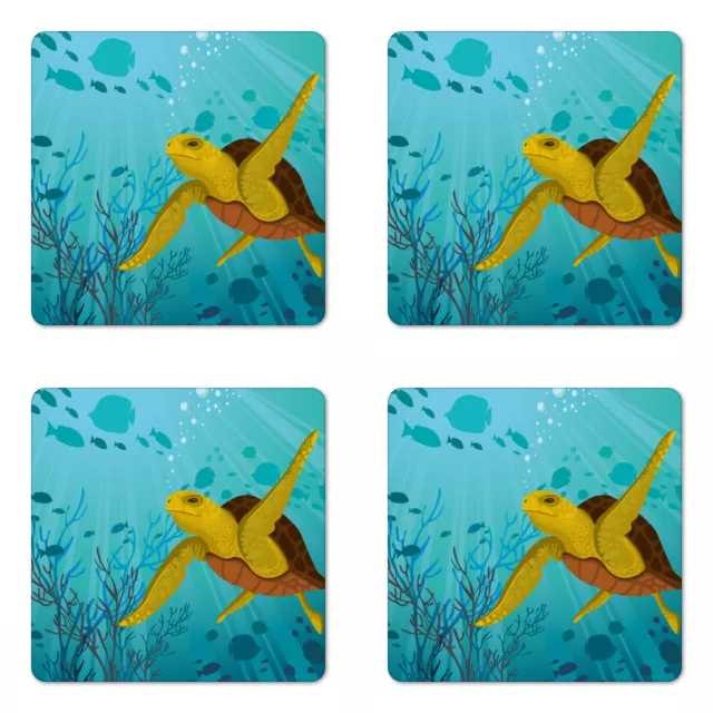 Ambesonne Ocean Nautical Coaster Set of 4 Square Hardboard Gloss Coasters