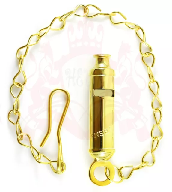 Metropolitan Police Style Gold Whistle with Chain, Military Whistle