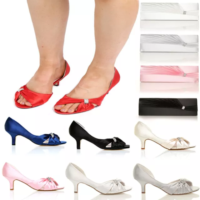 Womens Low Mid Kitten Heels Pumps Ladies Slip On Peep Toe Bridal Prom Party Shoe