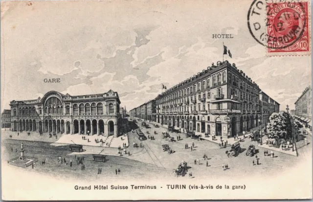 Italy Grand Hotel Suisse Terminus Turin Postcard 04.14