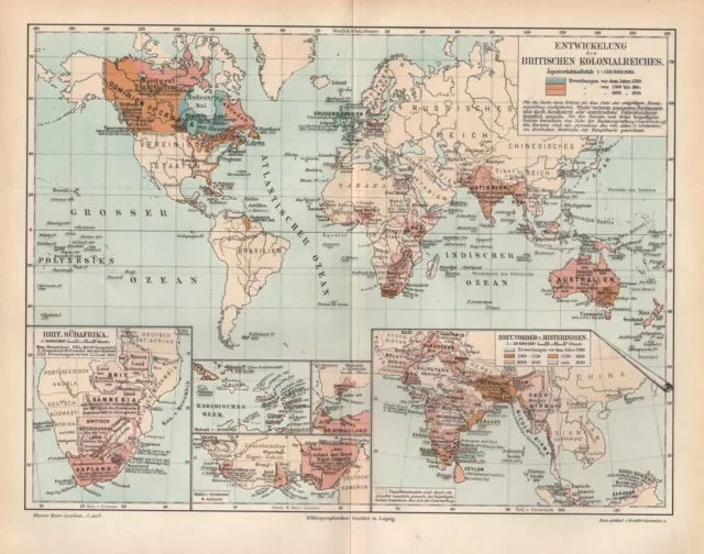 Kolonien  Britisches Kolonialreich Kapland Ostindien Australien Karte 1894