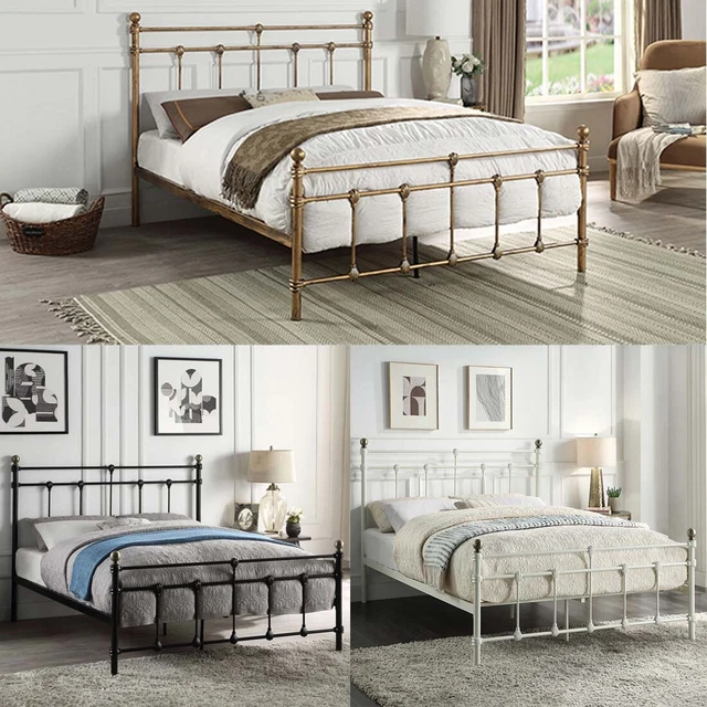 BAYFORD TRADITIONAL METAL Bed Frame BlackBrassWhite Single To