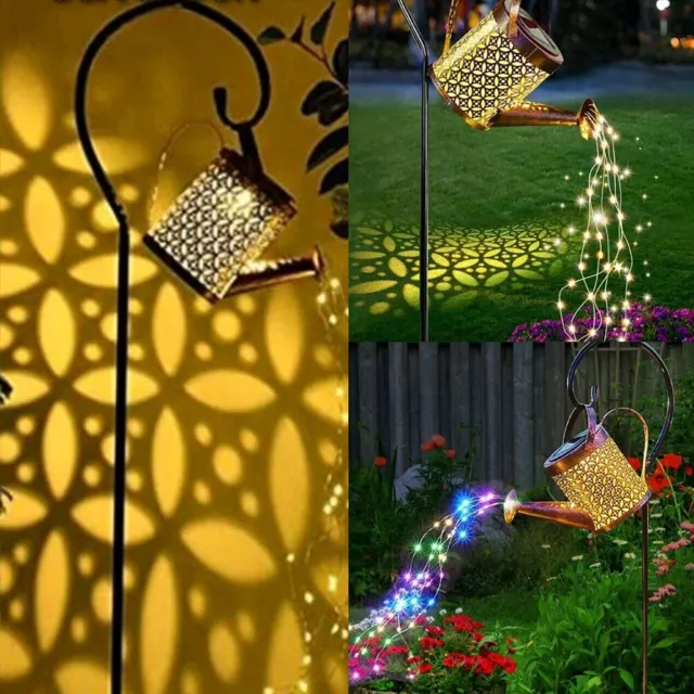 2x LED Solar Leuchte Gießkanne Deko-Kanne LED Wasserfall für Garten Außen Lampen