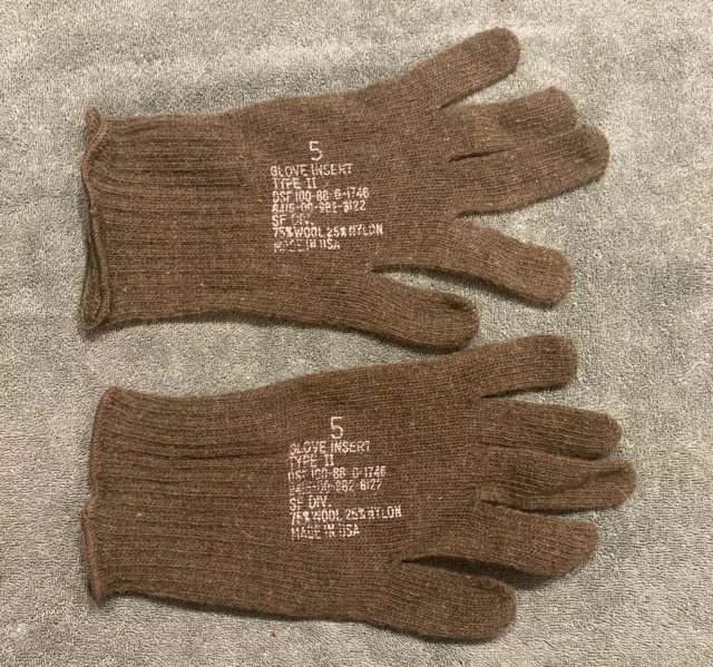 US GI Olive Drab Wool Glove Liner Inserts Military Army Type II Size 5