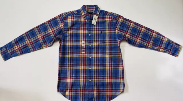 Nwt Ralph Lauren Boys  Polo Mu Royal Plaid Shirt Xl #89