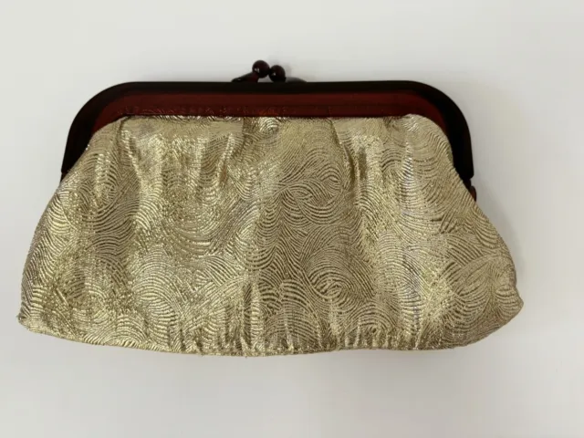Evening Bag Gold Purse Vintage Handbag Clutch Lucite Clasp Handle 60s 70s