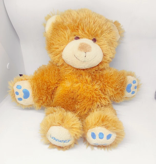 Doudou Peluche Marionnette Ours Marron Bleu Unicef