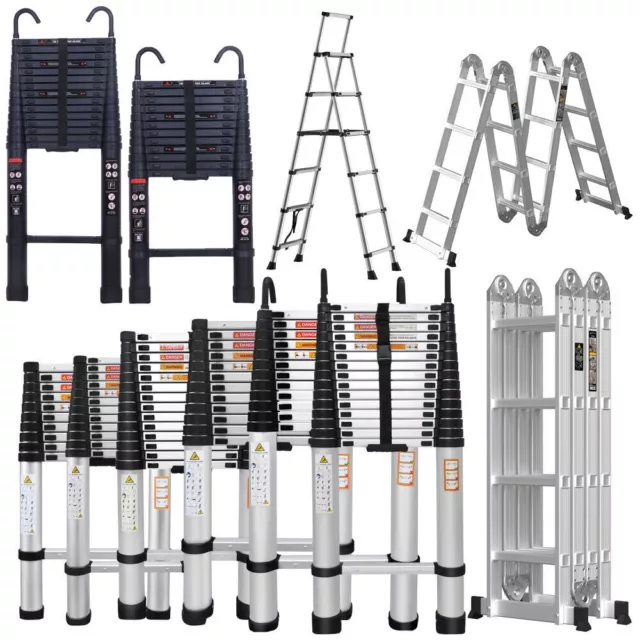 2M-6M Telescopic Ladder Multi-Purpose Extendable Folding Alu/Steel Ladders Loft