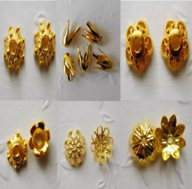 50 Perlenkappen Perlkappen Mix Endkappe Tulpe Blume Gold 6mm-13mm Basteln Spacer