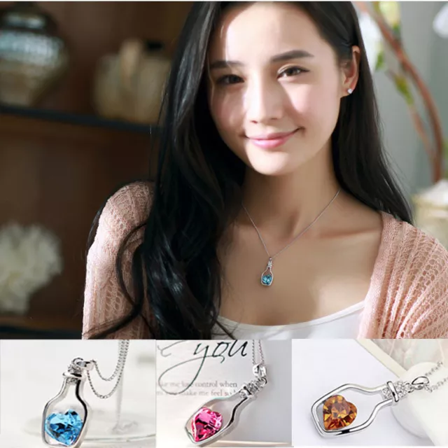 Women's Fashion Jewelry Necklace Love Drift Bottle Wine Pendant Blue Pink 14-4 3