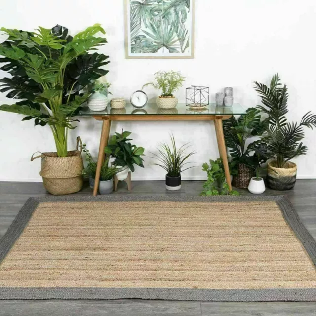 Rug 100% Jute Natural Braided Style Living Carpet Reversible Modern Area Rug