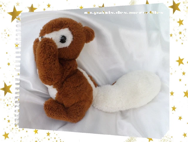 Doudou Peluche Ecureuil Marron Et Blanc Vintage Boulgom