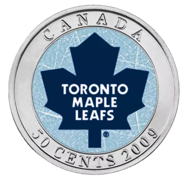 🇨🇦 Canada 50 Cents Colored DUAL Coin, NHL Toronto Hockey Maple Leafs, 2009