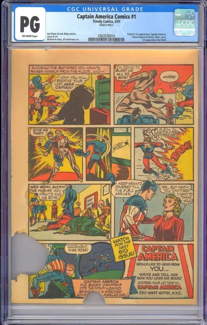 Captain America Comics #1 (Page 8 Only) Origin & 1st App. WWII Timely CGC 1941