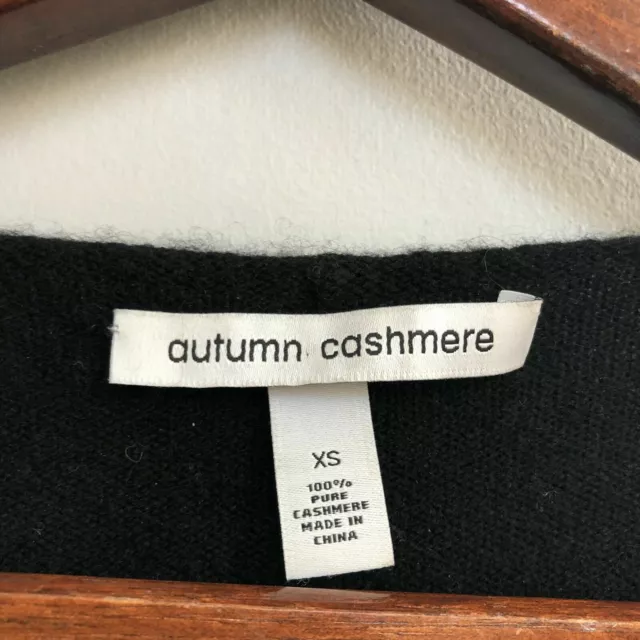 Autumn Cashmere 100% Cashmere Dolman 3/4 Sleeve Sweater Top Black Gray Stripe XS 3