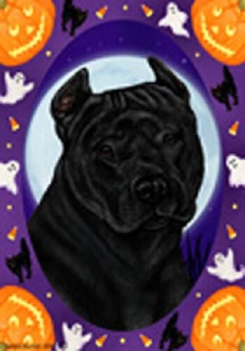 Halloween Garden Flag - Black American Pit Bull Terrier 124071
