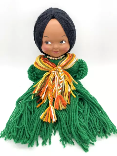 VINTAGE HANDMADE NATIVE American Plush Doll Yarn Hair Cotton Dress  Petticoat 26 $34.94 - PicClick AU